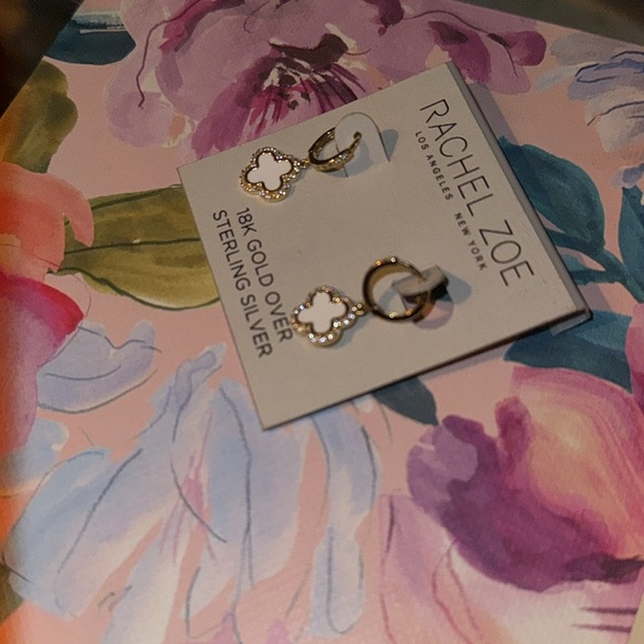 Rachel Zoe | 18K Gold over Sterling Silver Flower Clover Dangle Earrings NEW - Picture 5 of 6